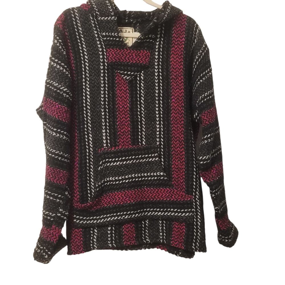 Baja Joe Mexican Hoodie Drug Rug Pullover Hoodie Hippie Sweatshirt Size Medium
